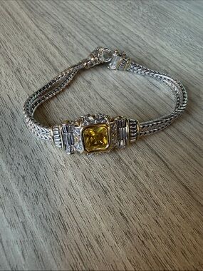 Silver-Tone Bracelet with Yellow Gem Accent